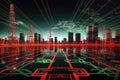 Digital cityscape with electricity flows, generative ai Royalty Free Stock Photo