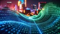 A digital cityscape emerges, textured with flowing streams of green and blue binary Royalty Free Stock Photo