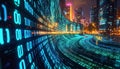 A digital cityscape integrates binary code and architecture, creating a futuristic, data-driven urban Royalty Free Stock Photo