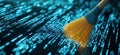 Digital Cleaning with Broom Sweeping Data Stream of Binary Code, copy space for text