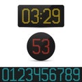 Digital clock and numbers set. Electronic alarm icon. Letters and numbers for a electronic devices.