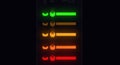 Digital clock with multicolored horizontal bars in green yellow orange and red on a black background representing time management Royalty Free Stock Photo
