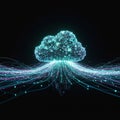 A digital cloud composed of numerous small cubes emits multicolored streams of Royalty Free Stock Photo