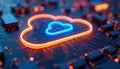 Digital cloud computing architecture concept, data storage processing, network transmission. Cloud computing icon, circuit board Royalty Free Stock Photo