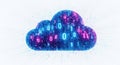 Digital cloud computing with binary code and glowing data streams Royalty Free Stock Photo