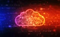 Digital Cloud computing Concept background. Cyber technology, internet data storage, database and mobile server concept