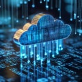Digital cloud computing concept with binary code and data streams Royalty Free Stock Photo