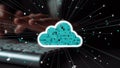 Digital Cloud Computing Concept with Data Transmission and Virtual Connectivity Represented by Colorful Icons Against a Royalty Free Stock Photo