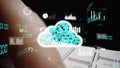 Digital cloud computing concept with data visualization, graphs, charts, and analytics representing technology and Royalty Free Stock Photo
