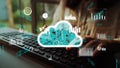 Digital Cloud Computing Concept with Data Visualization and Keyboard Interaction on a Modern Workspace xenic Royalty Free Stock Photo