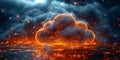 Cloud computing data network digital storage concept with technological infrastructure featuring glowing cloud shap Royalty Free Stock Photo