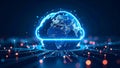 Digital cloud computing concept with globe and data streams, network technology. Royalty Free Stock Photo