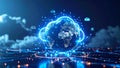 Digital cloud computing concept with globe and network connections, data technology Royalty Free Stock Photo