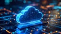 Digital cloud computing concept with glowing circuit board and data transfer Royalty Free Stock Photo