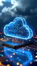 Digital cloud computing concept with glowing circuit board and data transfer Royalty Free Stock Photo