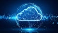Digital cloud computing concept with a glowing cloud over a network globe. Royalty Free Stock Photo