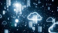 Digital cloud computing concept with glowing data icons Royalty Free Stock Photo