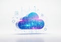 Digital cloud computing concept with glowing data and network icons isolated on white background Royalty Free Stock Photo