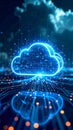 Digital cloud computing concept with glowing lines and data transfer visualization Royalty Free Stock Photo