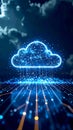 Digital cloud computing concept with glowing network connections and data transfer Royalty Free Stock Photo