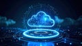 Digital cloud computing concept with glowing network connections and data visualization Royalty Free Stock Photo