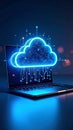 Digital cloud computing concept with laptop, data, and network connections. Royalty Free Stock Photo