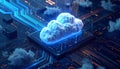 Digital Cloud Computing Concept on a Microchip with Circuitry technology data Royalty Free Stock Photo