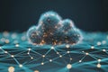 Digital cloud computing concept represented by a luminous cloud structure connected by networks Royalty Free Stock Photo