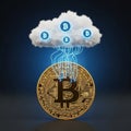 Digital cloud computing connects to bitcoin cryptocurrency network for secure transactions Royalty Free Stock Photo