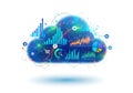 Digital cloud computing with data analytics and financial growth charts illustrating technology Royalty Free Stock Photo