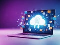 Digital cloud computing interface on laptop screen Royalty Free Stock Photo