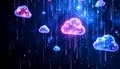 Digital cloud computing network abstract background with glowing data streams and futuristic light particles effect Royalty Free Stock Photo