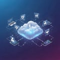 Digital cloud computing network with connected devices and data icons Royalty Free Stock Photo