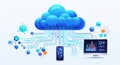 Digital cloud computing network connecting devices data flow and connectivity Royalty Free Stock Photo