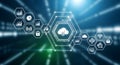 Digital Cloud Computing Network with Data Analytics and Security Icons image photo Royalty Free Stock Photo