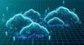 Digital Cloud Computing Network with Glowing Blue Data Streams and Royalty Free Stock Photo