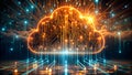 Digital cloud computing network with glowing circuits and data streams Royalty Free Stock Photo