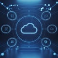 Digital cloud computing network with interconnected icons Royalty Free Stock Photo