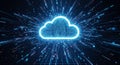 Digital cloud computing security concept with glowing futuristic data storage and cyber protection technology Royalty Free Stock Photo