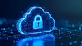 Digital cloud computing security concept with padlock icon, data protection. Royalty Free Stock Photo