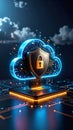 Digital cloud computing with security shield and padlock, data protection concept Royalty Free Stock Photo