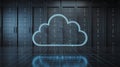 Digital cloud computing symbol with binary code and server racks Royalty Free Stock Photo