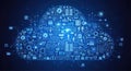 Digital cloud computing technology abstract futuristic network data storage concept with glowing blue icons and circuits Royalty Free Stock Photo