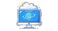 Digital cloud computing technology displaying global network connection on a computer monitor screen Royalty Free Stock Photo