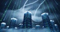 Digital Cloud Data Center Servers with Binary Code Rain and Network Cables Royalty Free Stock Photo