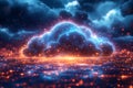Digital cloud data storage with glowing particle effects data stream network cloud computing technology abstract ba Royalty Free Stock Photo
