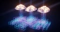 Digital cloud data transfer abstract concept with glowing cubes and beams Royalty Free Stock Photo