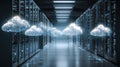 Digital cloud data transfer in a high-tech server room Royalty Free Stock Photo