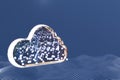 Digital cloud icon illuminated with blue lights over a grid surface. 3d rendering Royalty Free Stock Photo