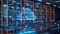 Data Center Server Room with Cloud Computing Symbol Representing Digital Data Storage Royalty Free Stock Photo